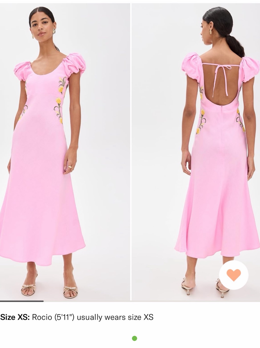 Fanm Mon Pink Puff-Sleeve Floral Embroidered Midi Dress